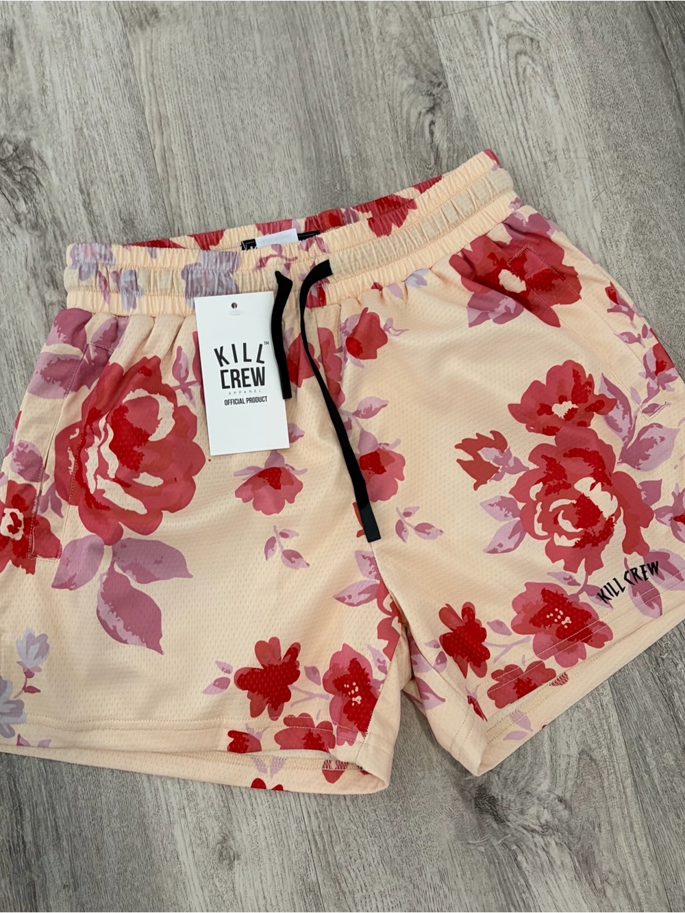 Kill Crew Muay Thai Shorts Floral Cream Drawstring Mens Size S MMA Gym New